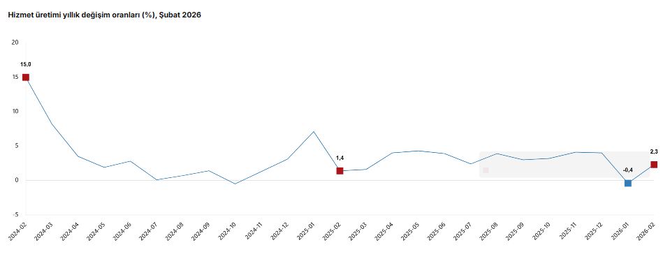 TÜİK: Hizmet üretimi şubatta arttı