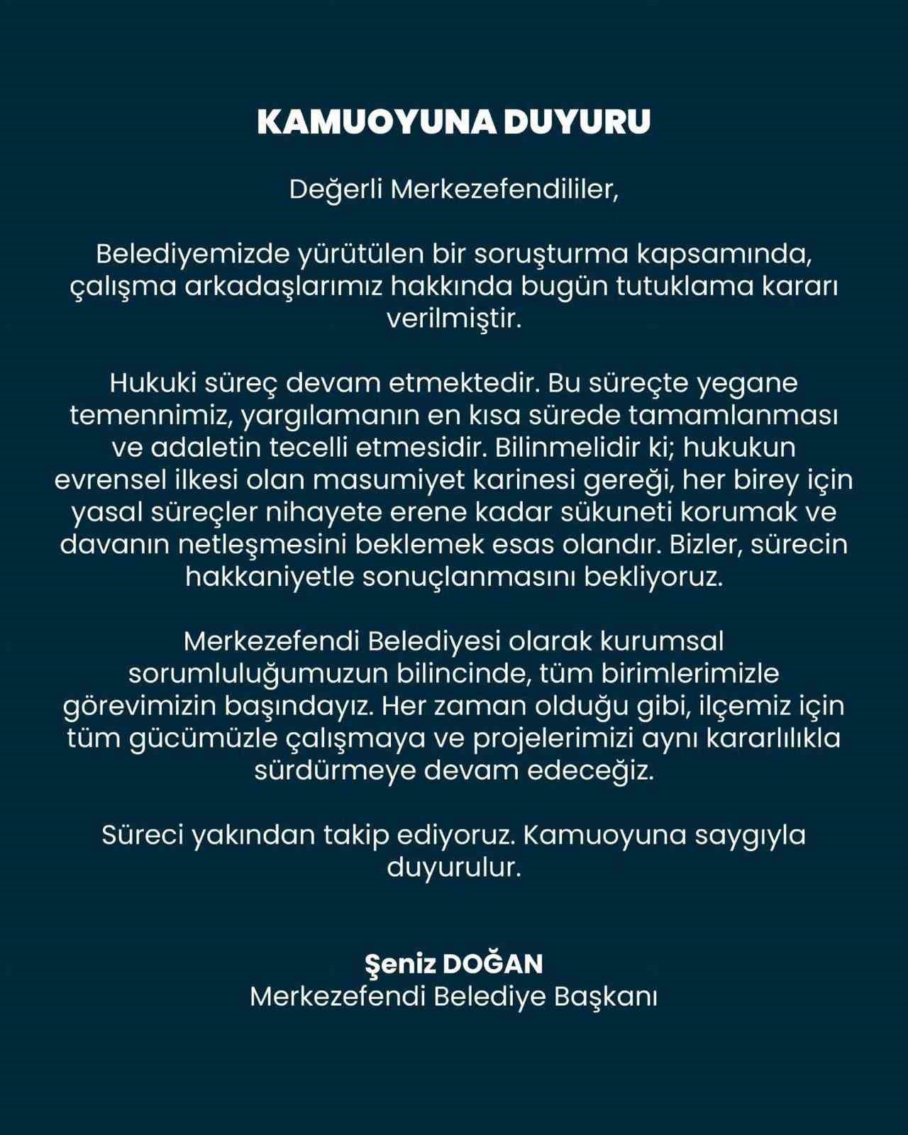 Başkan Doğan; "Sürecin hakkaniyetle sonuçlanmasını bekliyoruz"
