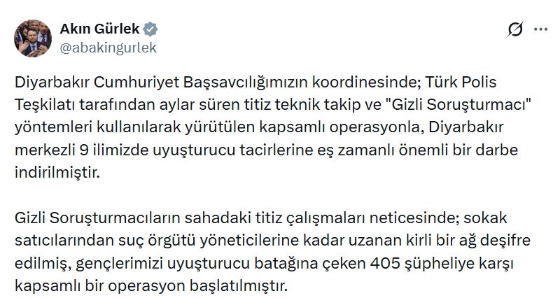 Diyarbakır merkezli 9 ilde 'uyuşturucu' operasyonu